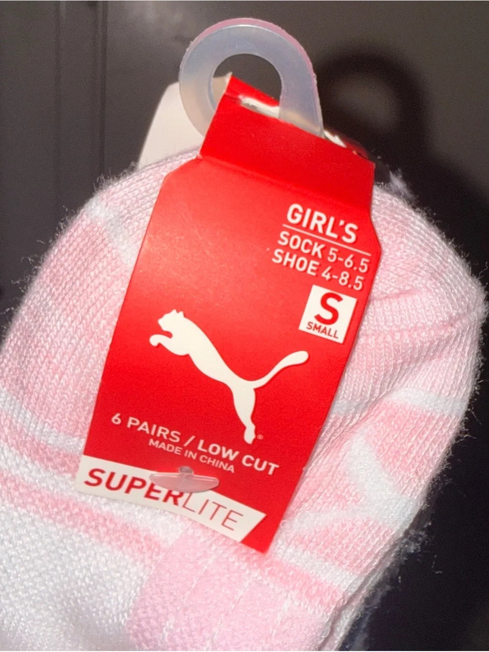 Puma White Low-Cut Socks with Pink and Yellow Accents